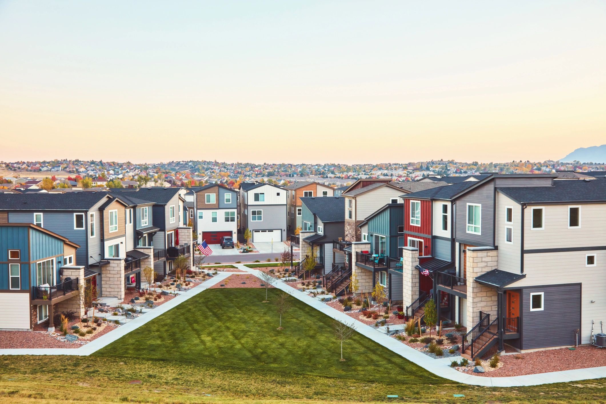 Modern residential homes at sunrise